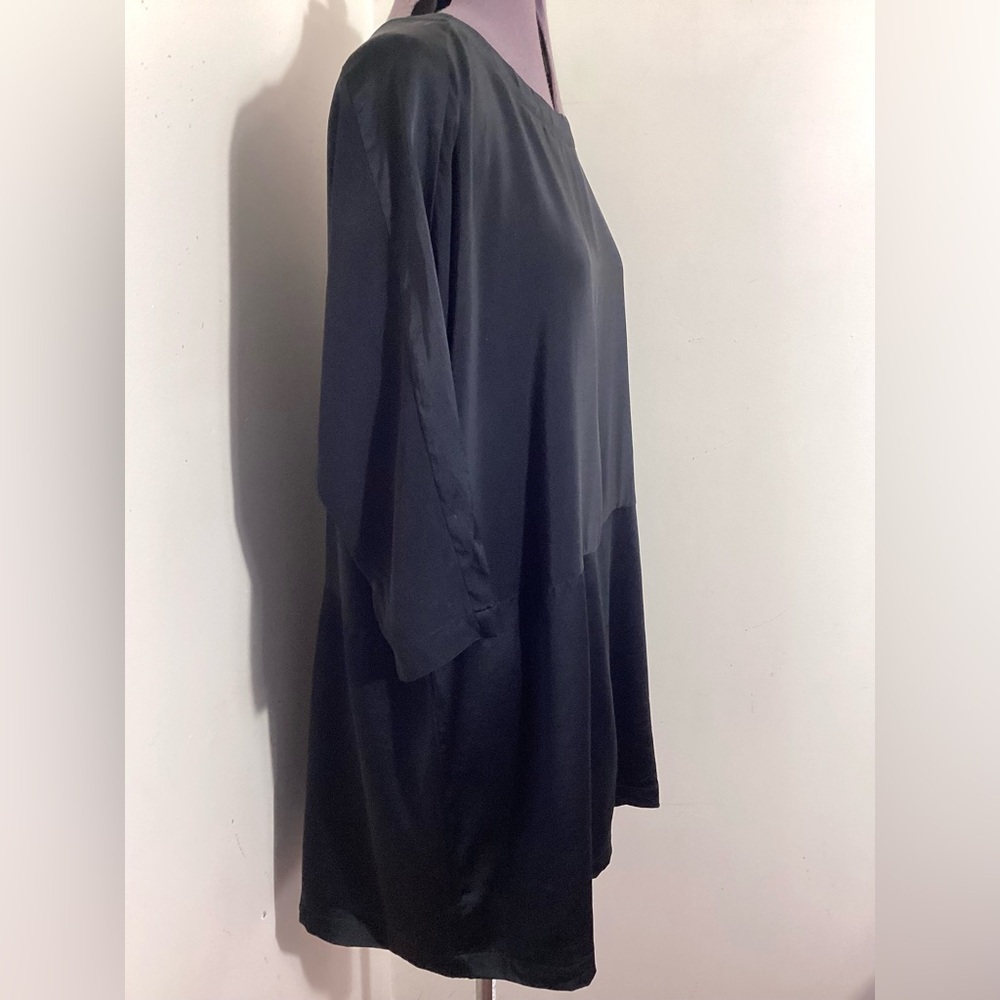 Eileen Fisher Silk Crepe De Chine Black Tunic M Lagenlook - Picture 2 of 16